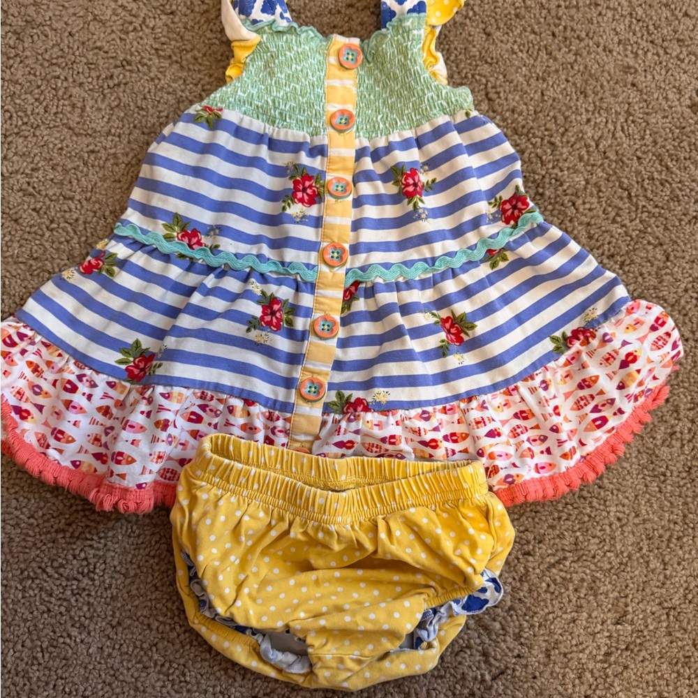 Matilda Jane Striped Floral Dress with Yellow Bloomers